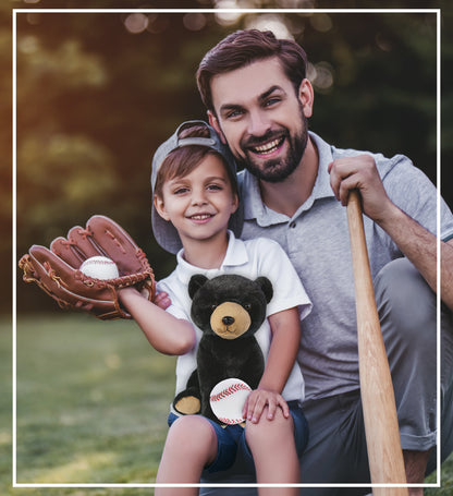 SUPER-SOFT PLUSH - LARGE FLOPPY BLACK BEAR 12" WITH BASEBALL PLUSH