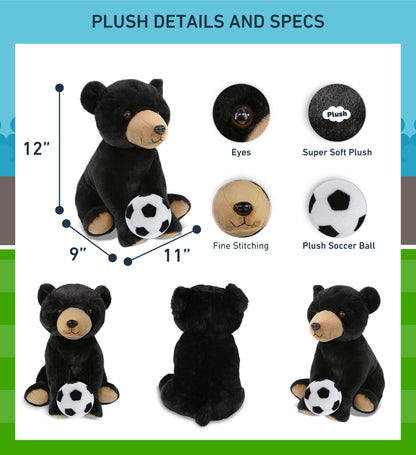 SUPER-SOFT PLUSH - LARGE FLOPPY BLACK BEAR 12" WITH SOCCER PLUSH
