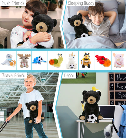 SUPER-SOFT PLUSH - LARGE FLOPPY BLACK BEAR 12" WITH SOCCER PLUSH