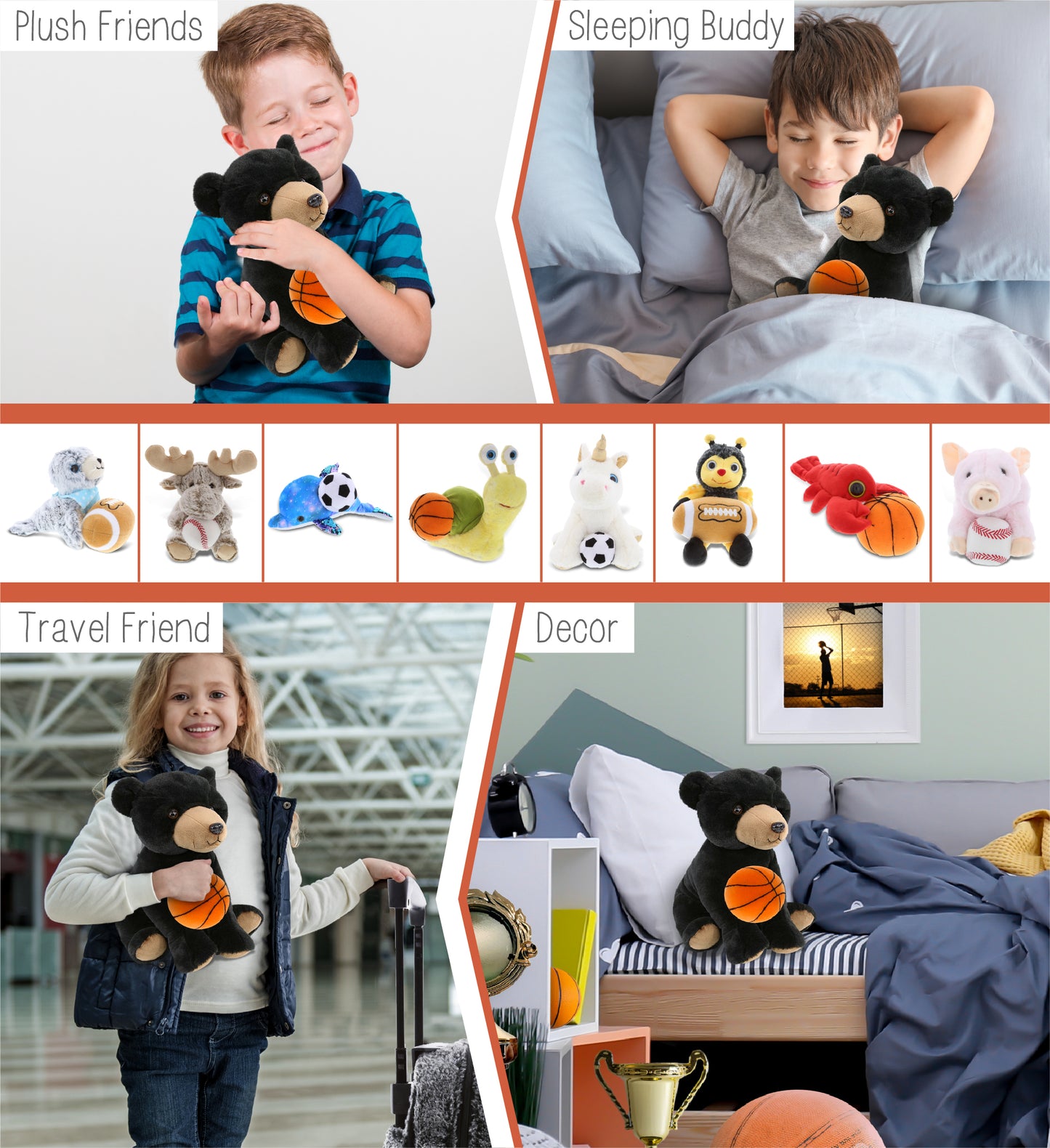 SUPER-SOFT PLUSH - LARGE FLOPPY BLACK BEAR 12" WITH BASKETBALL PLUSH