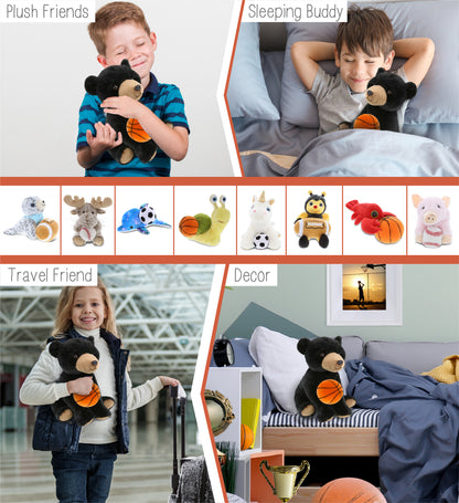 SUPER-SOFT PLUSH - LARGE FLOPPY BLACK BEAR 12" WITH BASKETBALL PLUSH