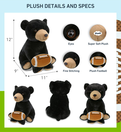 SUPER-SOFT PLUSH - LARGE FLOPPY BLACK BEAR 12" WITH FOOTBALL PLUSH