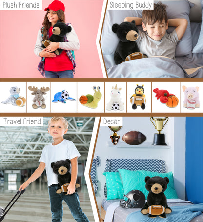 SUPER-SOFT PLUSH - LARGE FLOPPY BLACK BEAR 12" WITH FOOTBALL PLUSH