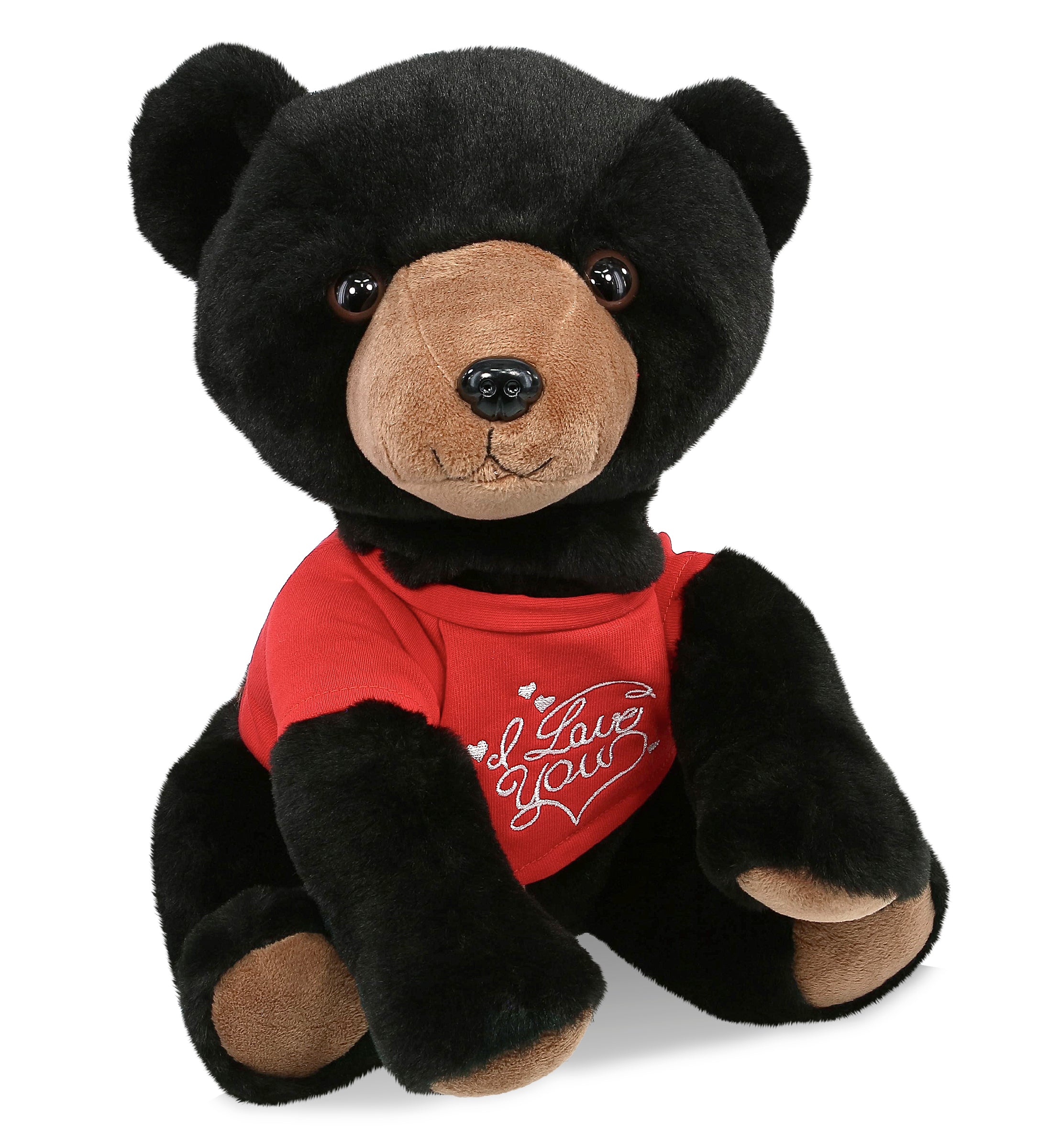 PLUSH I LOVE YOU RED SHIRT- SUPER-SOFT PLUSH - LARGE FLOPPY BLACK BEAR 12"