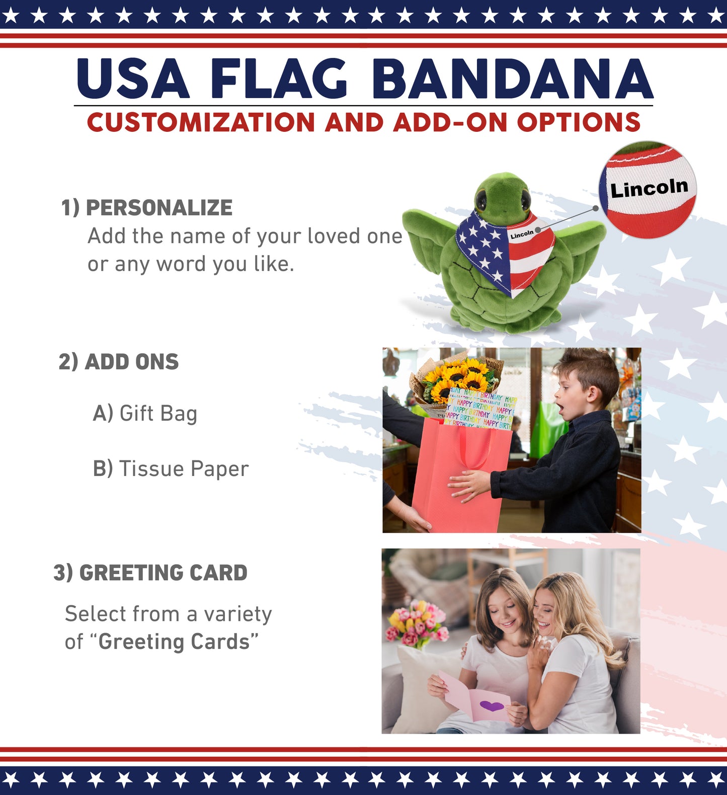 BIG EYE 6" PLUSH - SEA TURTLE WITH USA FLAG BANDANA