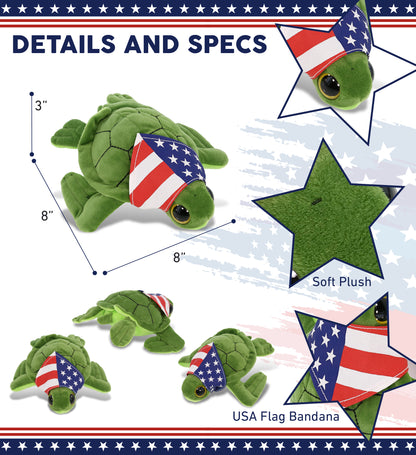 BIG EYE 6" PLUSH - SEA TURTLE WITH USA FLAG BANDANA