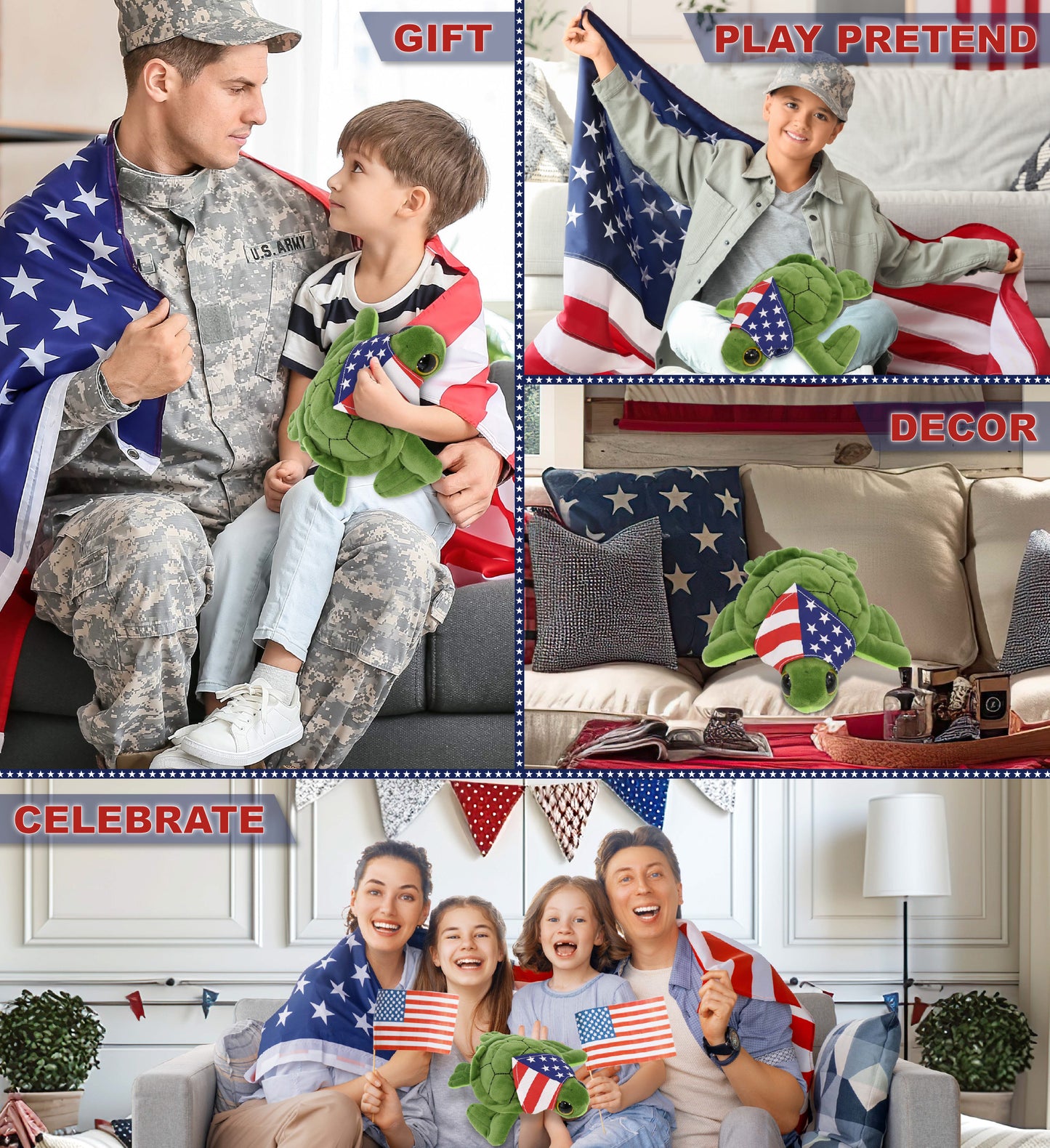 BIG EYE 6" PLUSH - SEA TURTLE WITH USA FLAG BANDANA