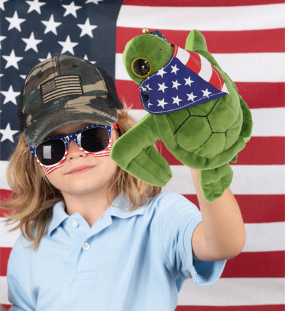 BIG EYE 6" PLUSH - SEA TURTLE WITH USA FLAG BANDANA