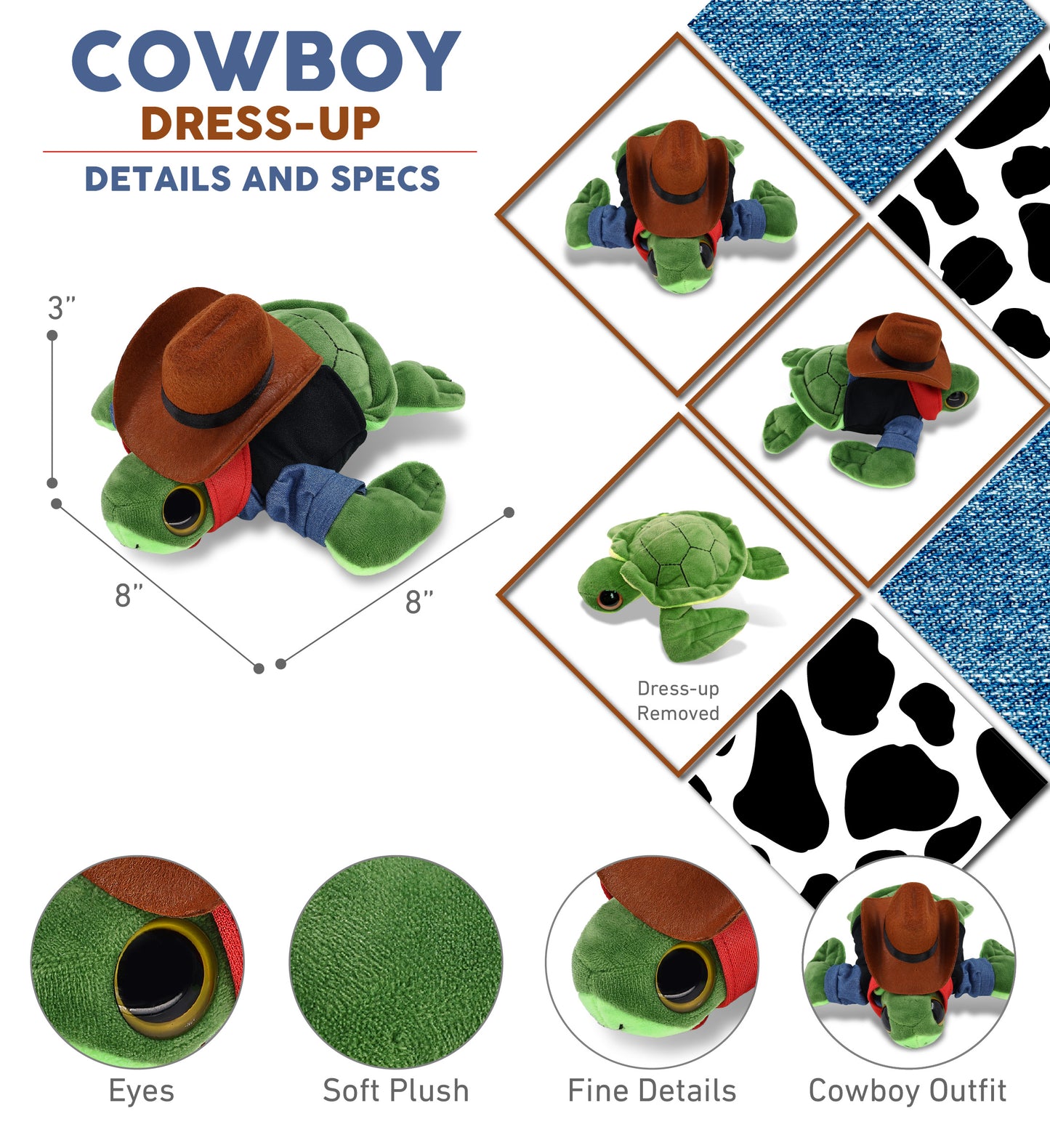 BIG EYE 6" PLUSH - SEA TURTLE COWBOY DRESS UP