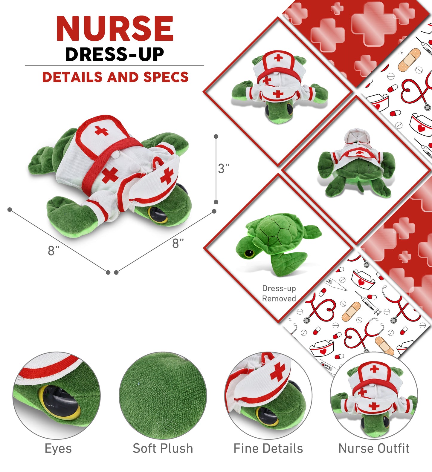 BIG EYE 6" PLUSH - SEA TURTLE NURSE DRESS UP