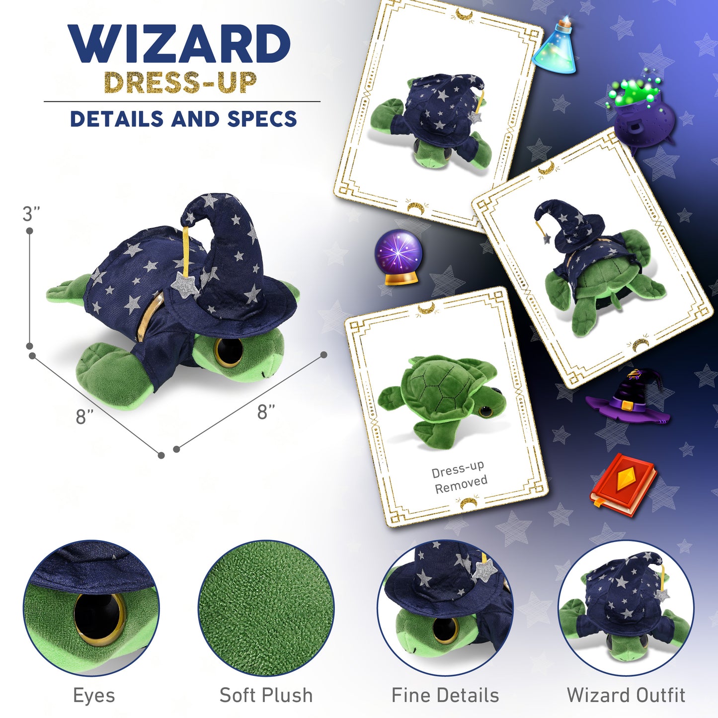 BIG EYE 6" PLUSH - SEA TURTLE WITH WIZARD DRESS UP