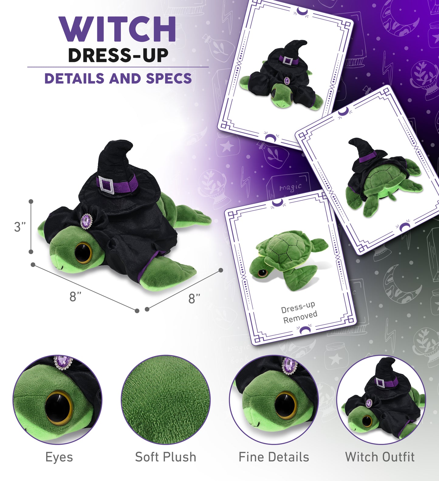 BIG EYE 6" PLUSH - SEA TURTLE WITH WITCH DRESS UP