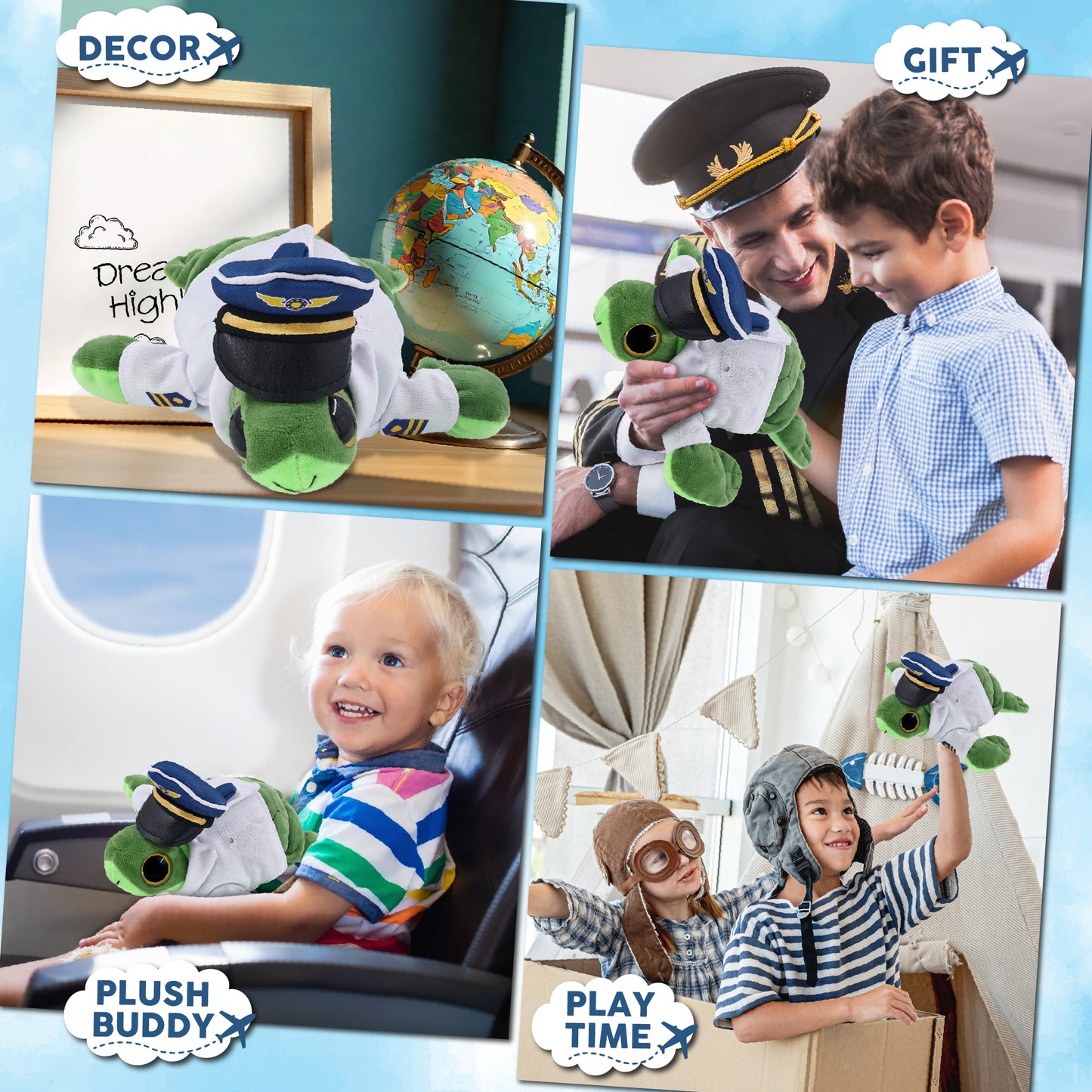 BIG EYE 6" PLUSH - SEA TURTLE WITH PILOT DRESS UP