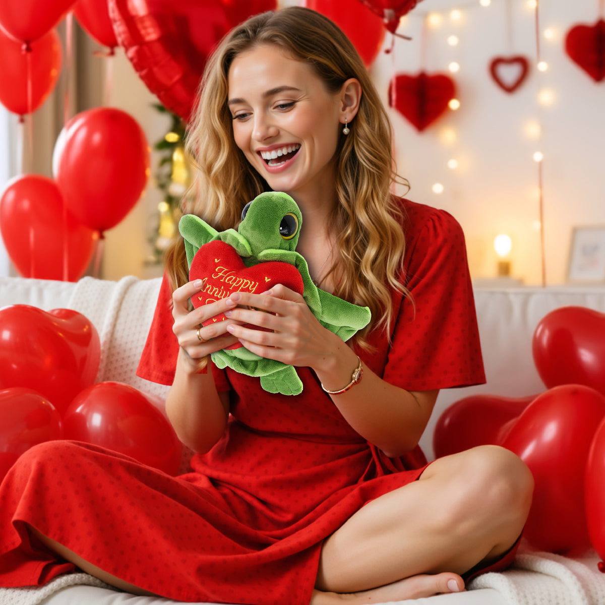 BIG EYE 6" PLUSH - SEA TURTLE WITH HAPPY ANNIVERSARY HEART