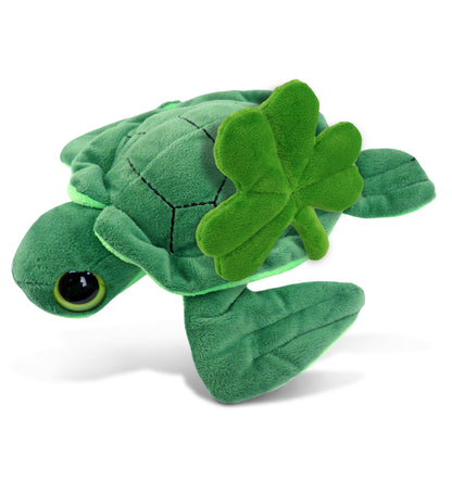 DolliBu Big Eye Sea Turtle Stuffed Animal with Green Plush Shamrock - 8 Inches