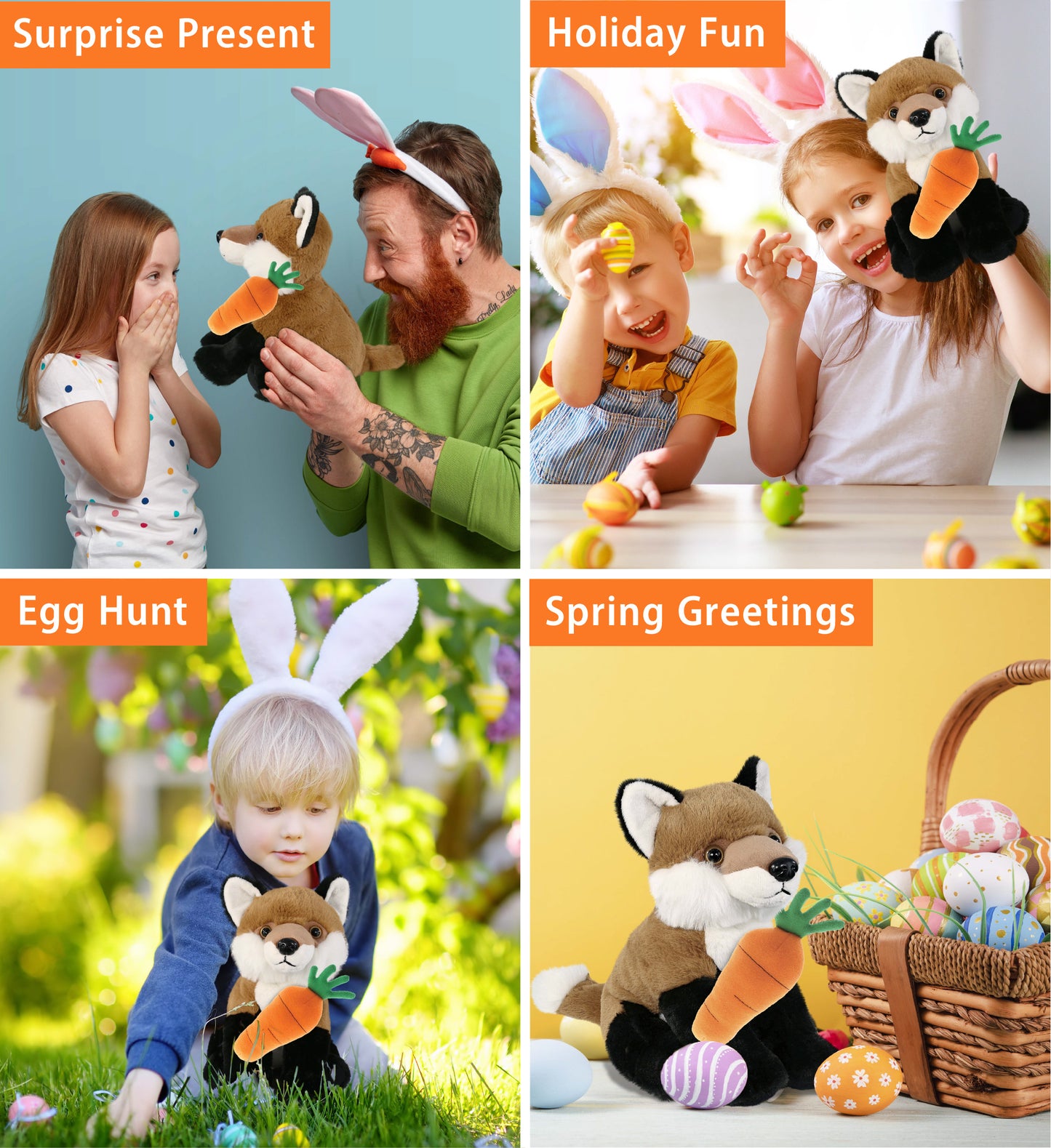 DolliBu Happy Easter Super Soft Plush Floppy Fox with Carrot Plush - 9 Inches