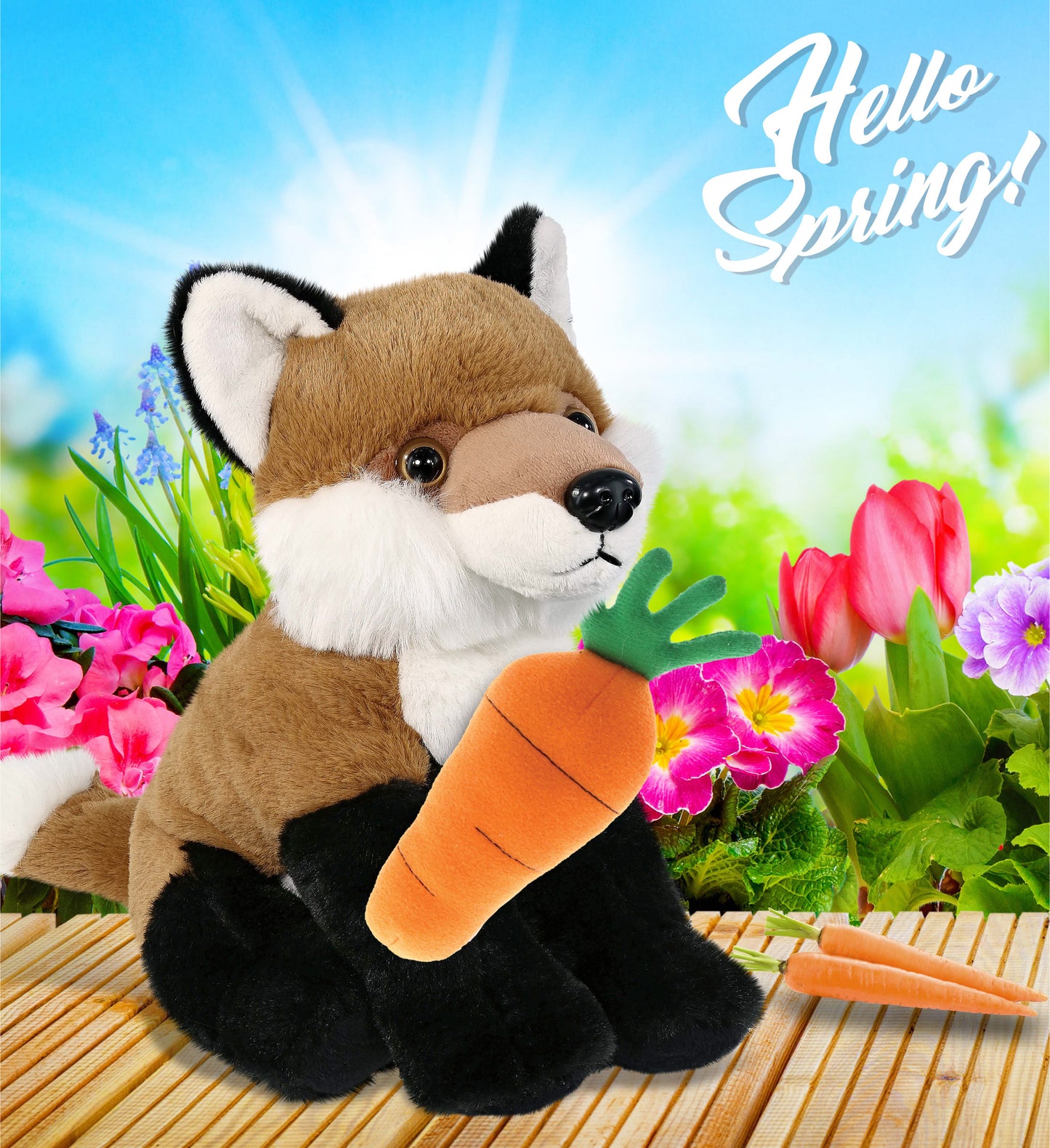 DolliBu Happy Easter Super Soft Plush Floppy Fox with Carrot Plush - 9 Inches