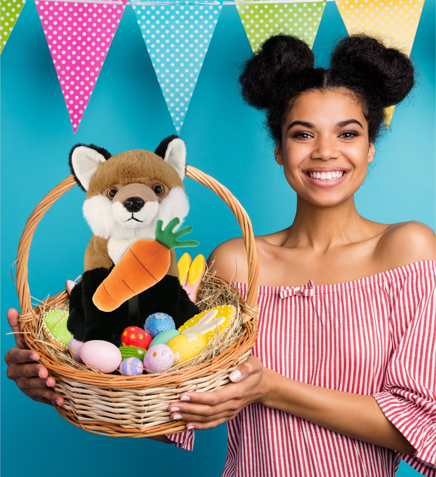 DolliBu Happy Easter Super Soft Plush Floppy Fox with Carrot Plush - 9 Inches
