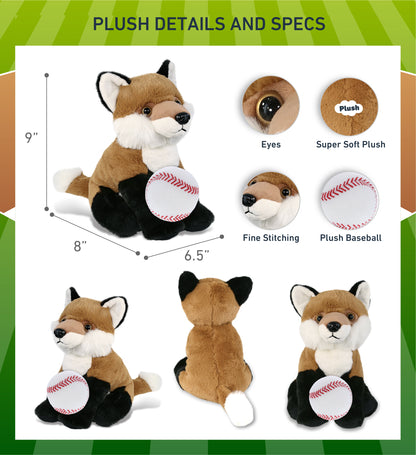 SUPER-SOFT PLUSH - FLOPPY FOX 9" WITH BASEBALL PLUSH