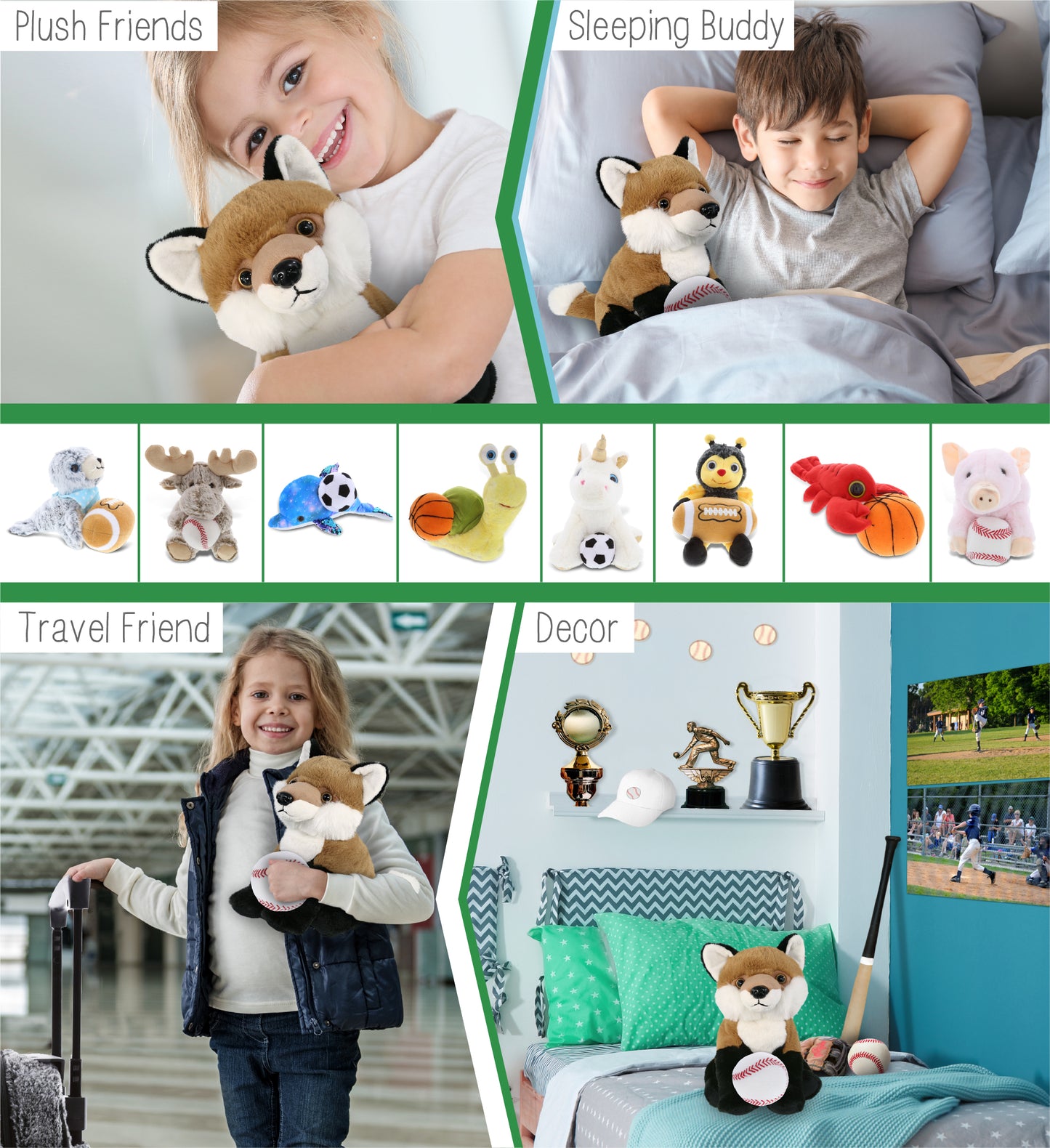 SUPER-SOFT PLUSH - FLOPPY FOX 9" WITH BASEBALL PLUSH