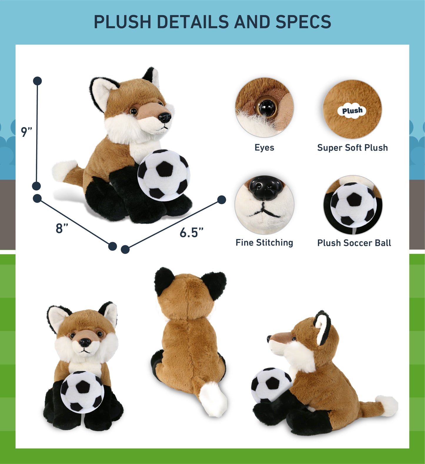 SUPER-SOFT PLUSH - FLOPPY FOX 9" WITH SOCCER PLUSH