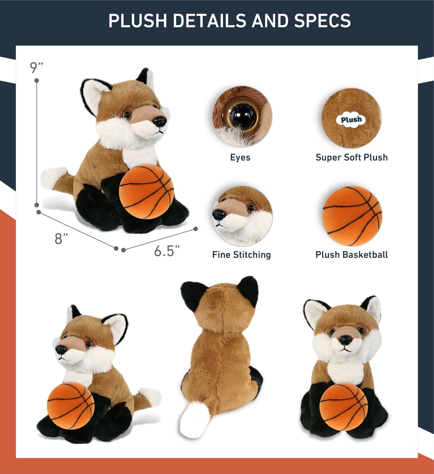 SUPER-SOFT PLUSH - FLOPPY FOX 9" WITH BASKETBALL PLUSH