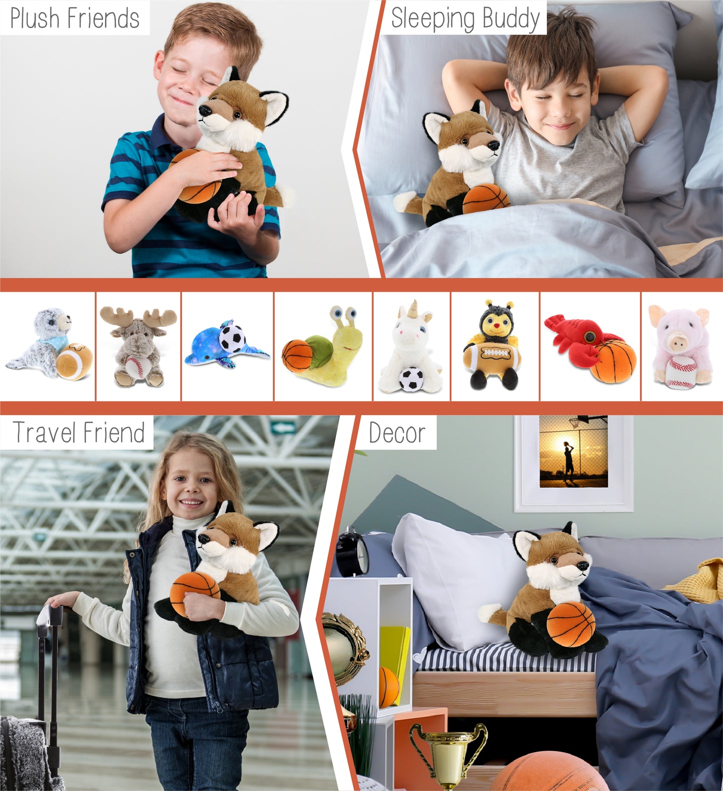 SUPER-SOFT PLUSH - FLOPPY FOX 9" WITH BASKETBALL PLUSH