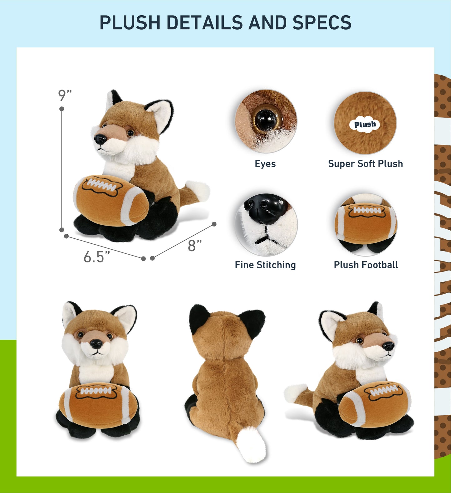 SUPER-SOFT PLUSH - FLOPPY FOX 9" WITH FOOTBALL PLUSH