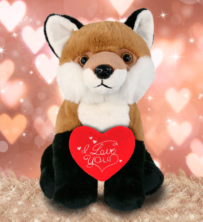 DolliBu I Love You Valentine Plush Cute Floppy Fox with Red Heart - 9 Inches