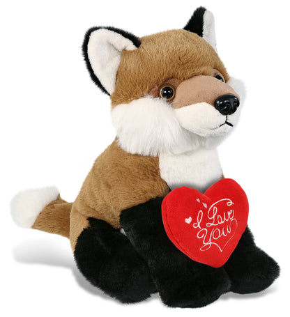 DolliBu I Love You Valentine Plush Cute Floppy Fox with Red Heart - 9 Inches