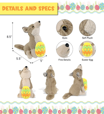 DolliBu Super Soft Howling Wolf with Yellow Easter Egg Plush Toy - 8.5 Inches