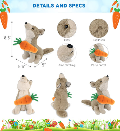 DolliBu Happy Easter Super Soft Plush Cute Howling Wolf with Carrot - 8.5 Inch