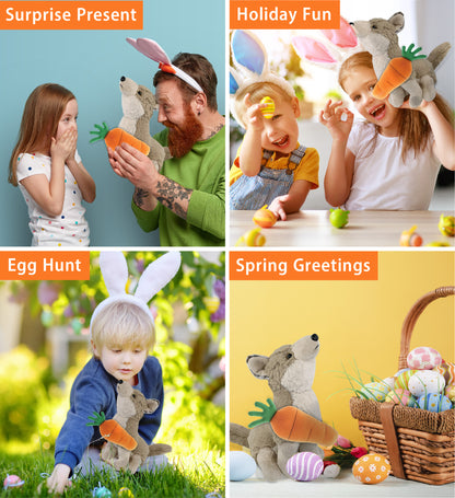 DolliBu Happy Easter Super Soft Plush Cute Howling Wolf with Carrot - 8.5 Inch