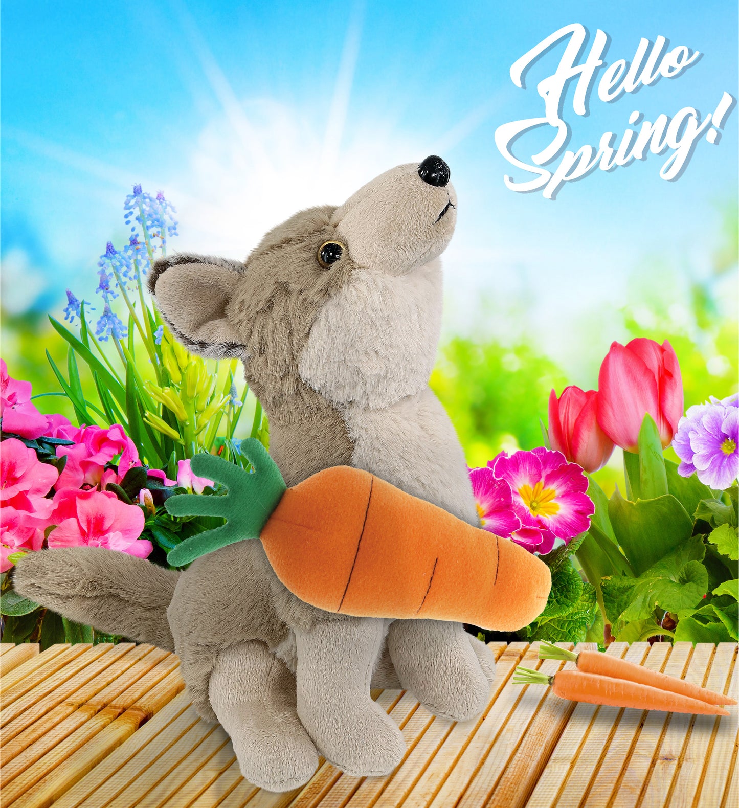 DolliBu Happy Easter Super Soft Plush Cute Howling Wolf with Carrot - 8.5 Inch