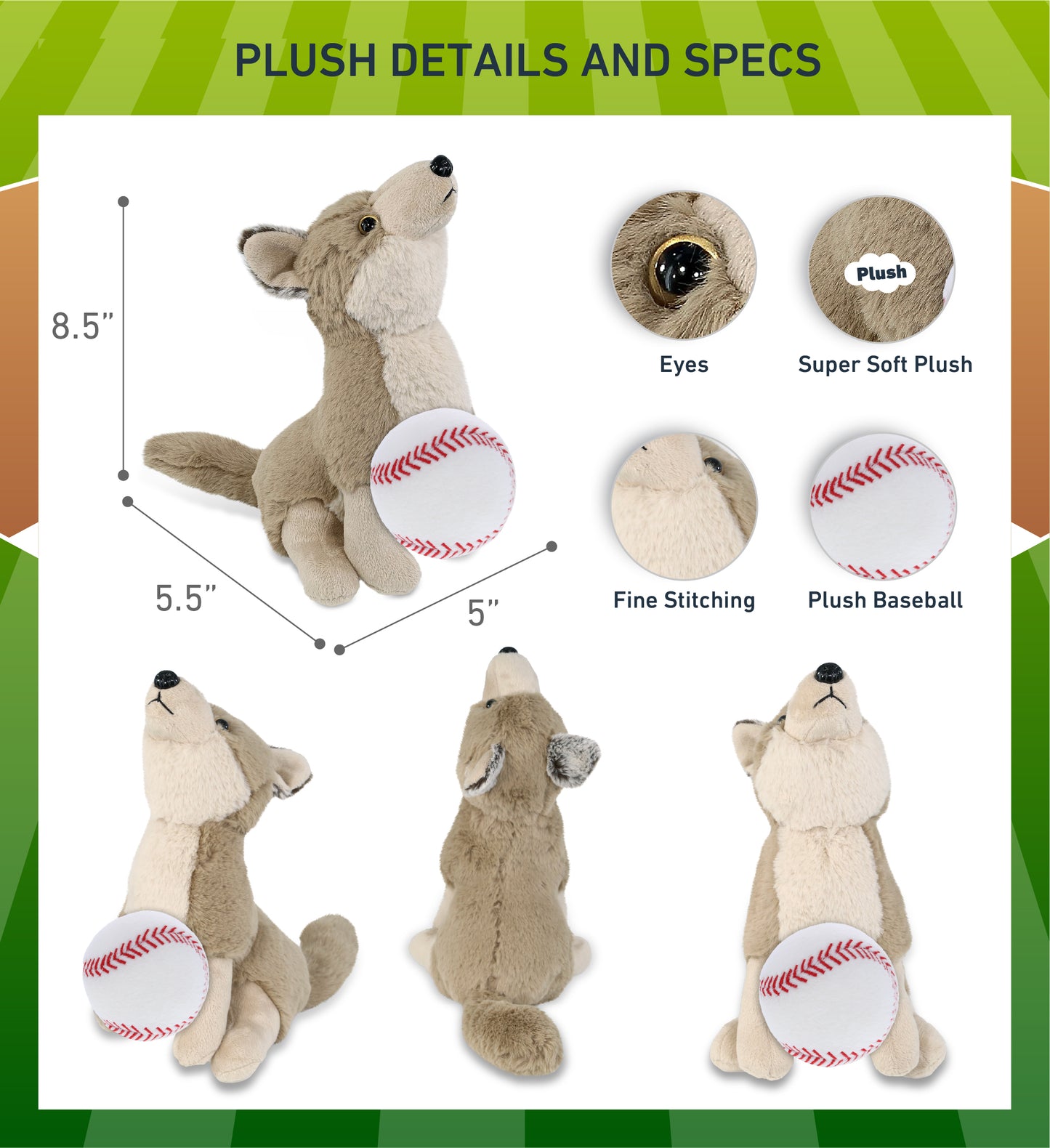 SUPER-SOFT PLUSH - HOWLING WOLF 8.5" WITH BASEBALL PLUSH