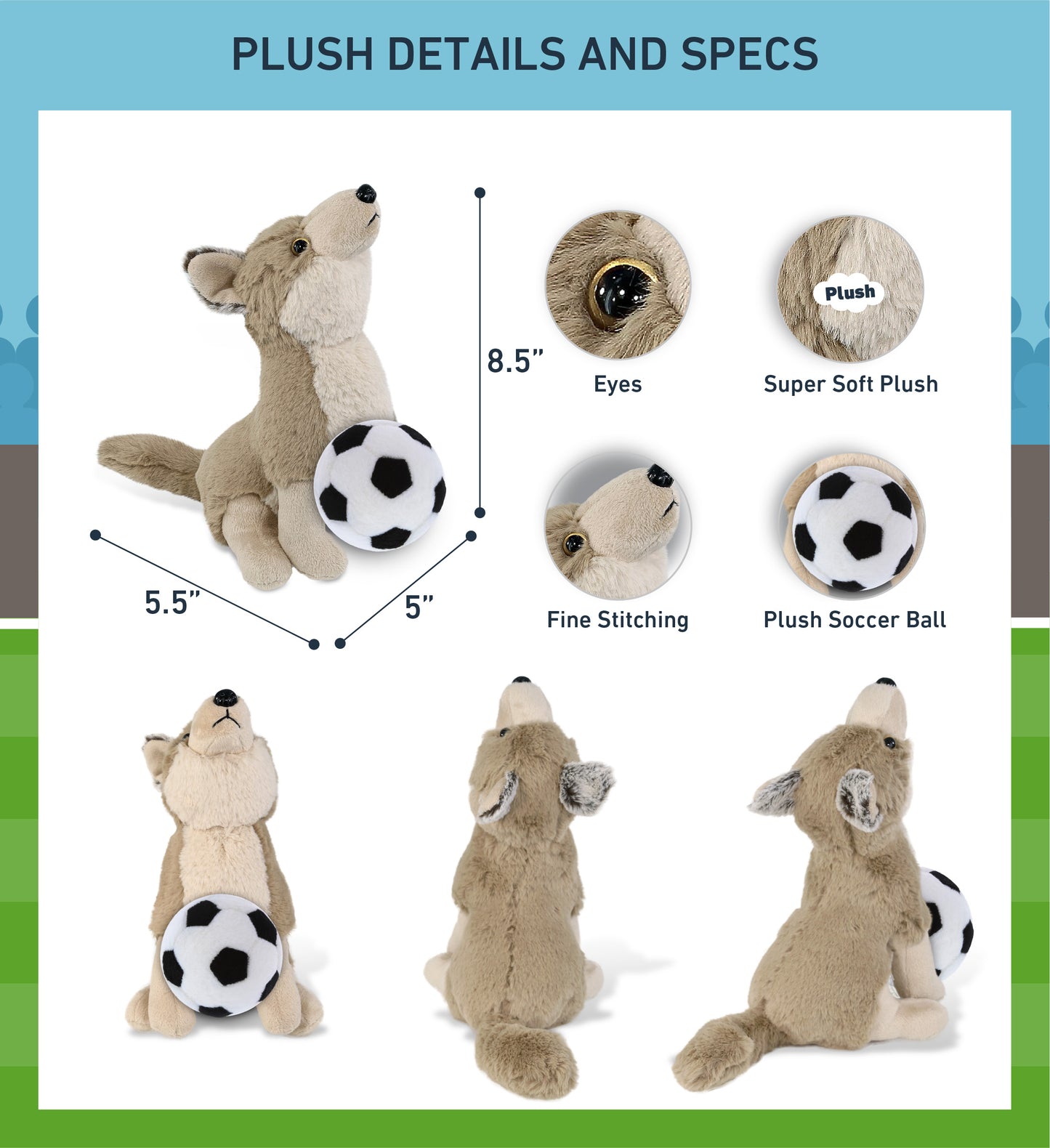SUPER-SOFT PLUSH - HOWLING WOLF 8.5" WITH SOCCER PLUSH