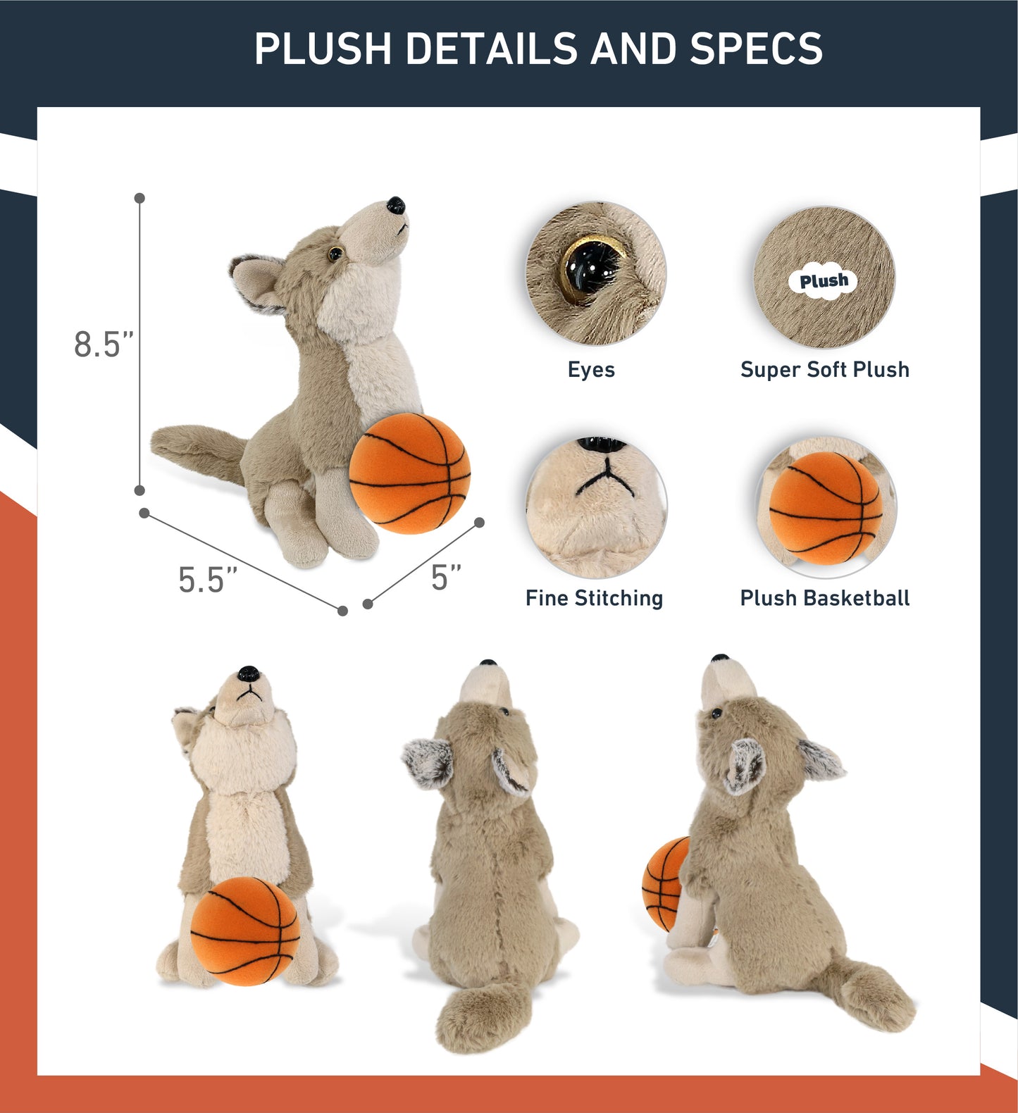 SUPER-SOFT PLUSH - HOWLING WOLF 8.5" WITH BASKETBALL PLUSH