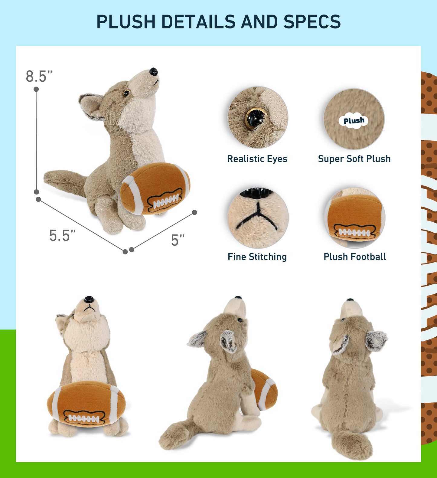 SUPER-SOFT PLUSH - HOWLING WOLF 8.5" WITH FOOTBALL PLUSH
