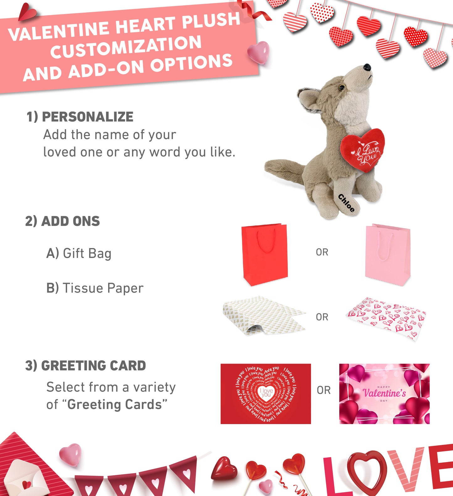 PLUSH I LOVE YOU RED HEART - SUPER-SOFT PLUSH - HOWLING WOLF 8.5"