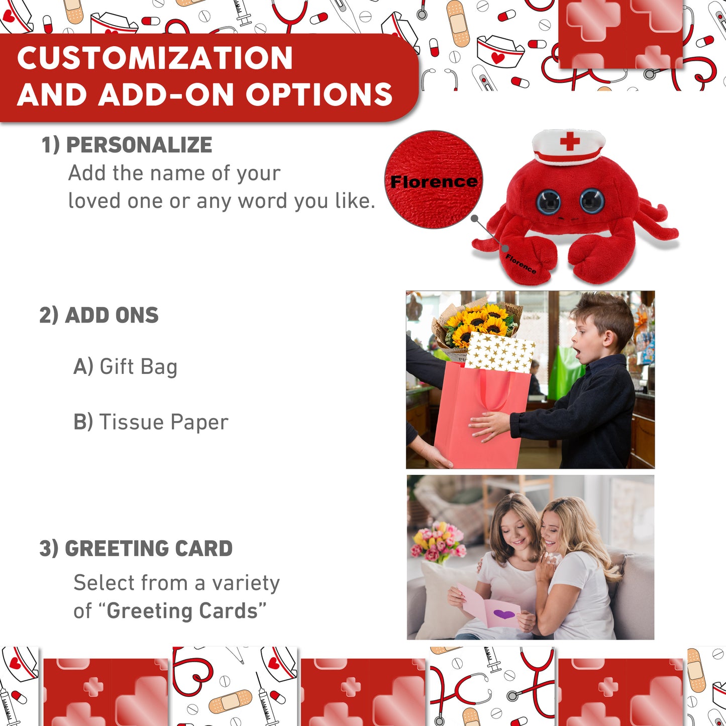 BIG EYE 6" PLUSH - RED CRAB With NURSE Dress-Up