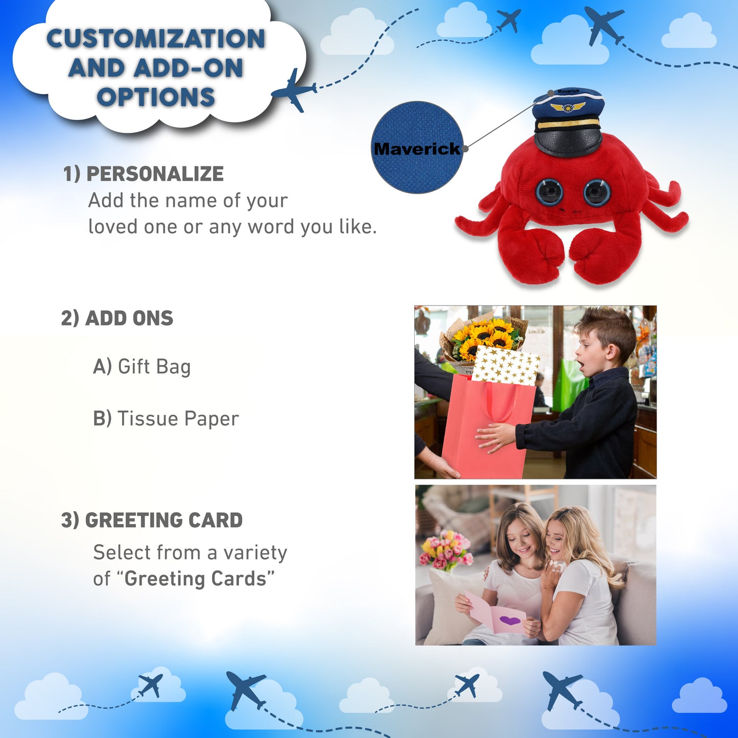 BIG EYE 6" PLUSH - RED CRAB WITH PILOT DRESS UP