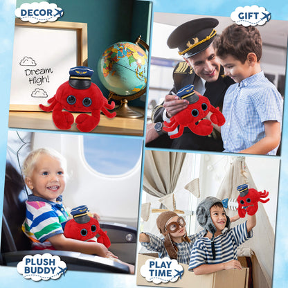 BIG EYE 6" PLUSH - RED CRAB WITH PILOT DRESS UP