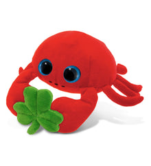 DolliBu Big Eyed Red Crab Stuffed Animal with Green Plush Shamrock - 9.5 Inches