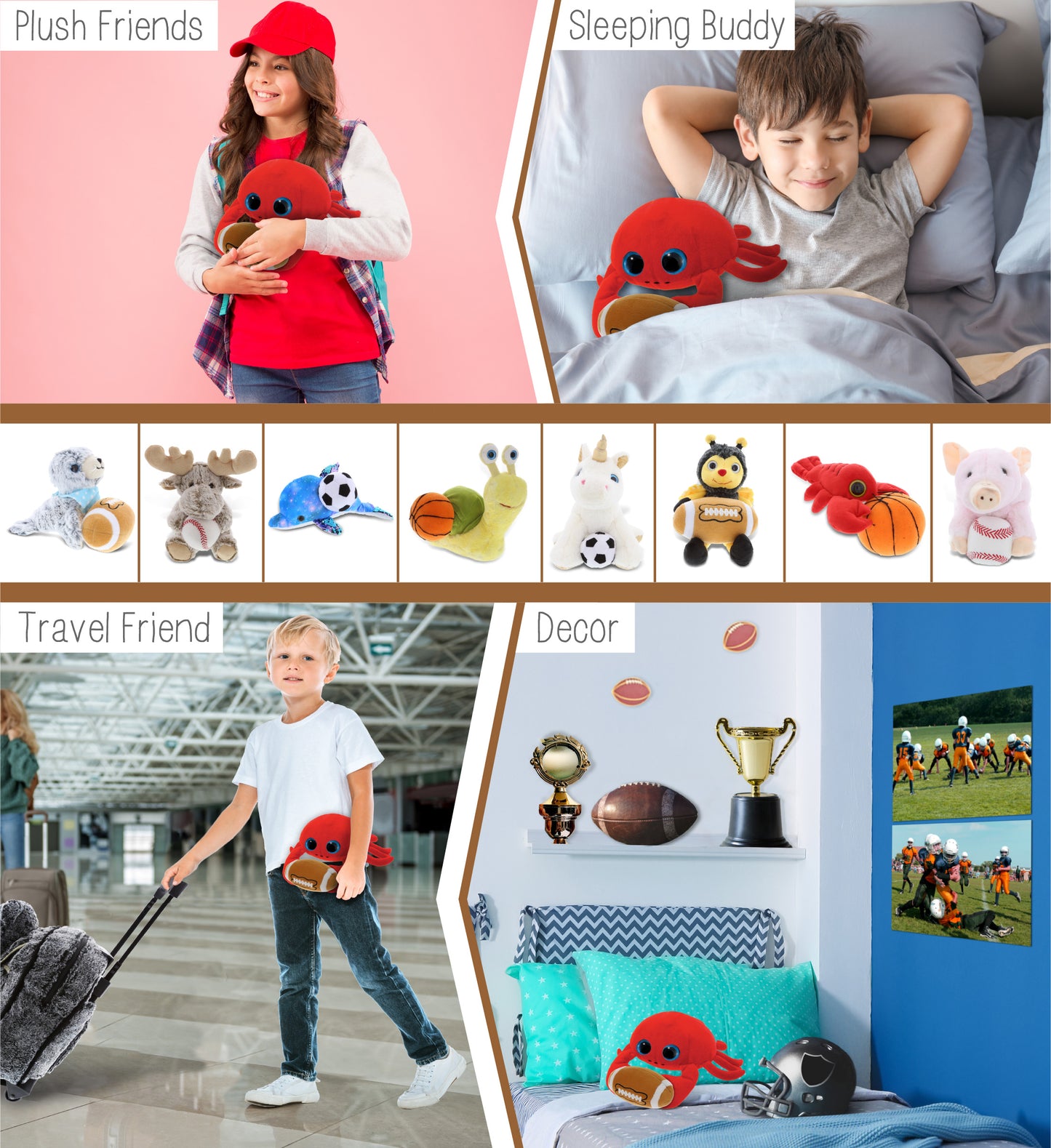 BIG EYE 6" PLUSH - RED CRAB With Football Plush