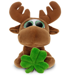 DolliBu Sparkling Big Eyes Brown Moose with Green Plush Shamrock - 6.5 Inches