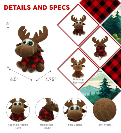 SPARKLE EYES PLUSH - SMALL MOOSE WITH RED PLAID HOODIE