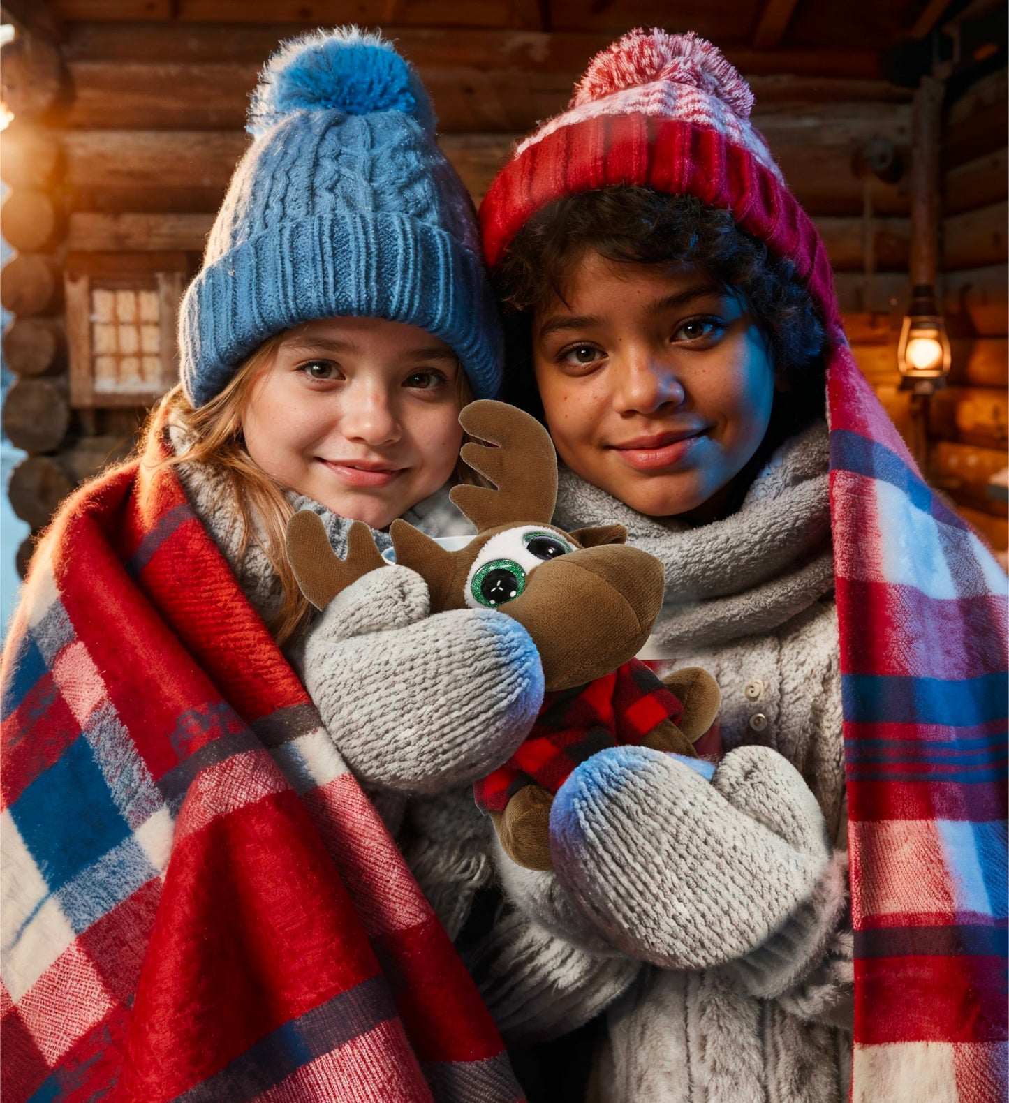 SPARKLE EYES PLUSH - SMALL MOOSE WITH RED PLAID HOODIE