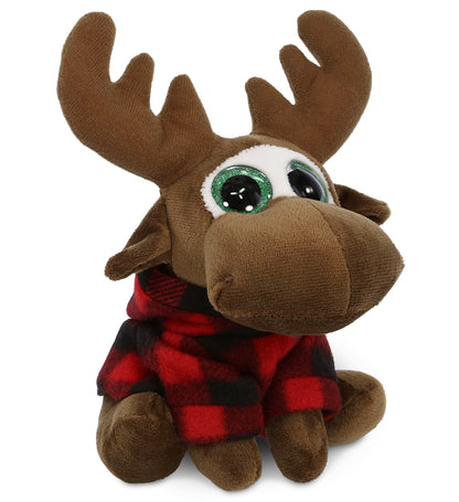 SPARKLE EYES PLUSH - SMALL MOOSE WITH RED PLAID HOODIE