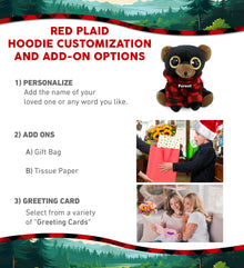 SPARKLE EYES PLUSH - LARGE BLACK BEAR WITH RED PLAID HOODIE