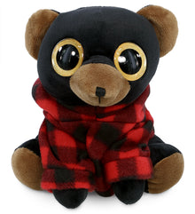 SPARKLE EYES PLUSH - LARGE BLACK BEAR WITH RED PLAID HOODIE